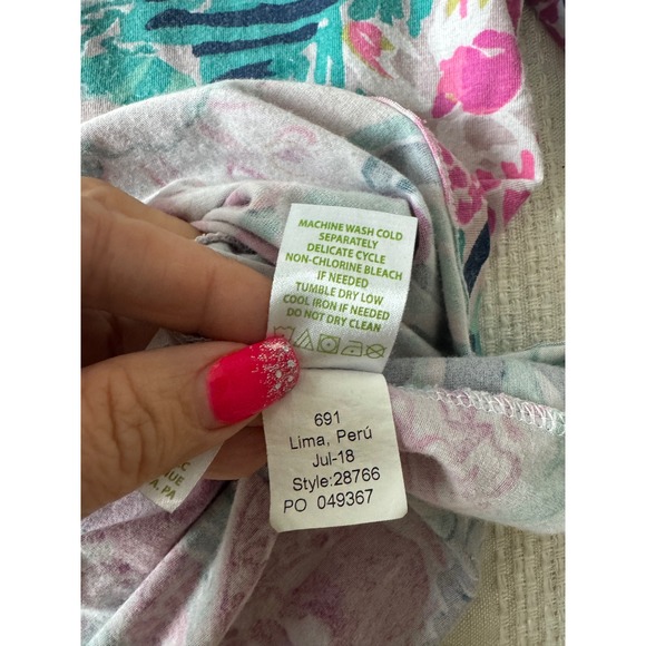 Lilly Pulitzer Top Size S Pink Green Floral Print 3/4 Sleeve Boat Neck Barbie - Picture 7 of 10